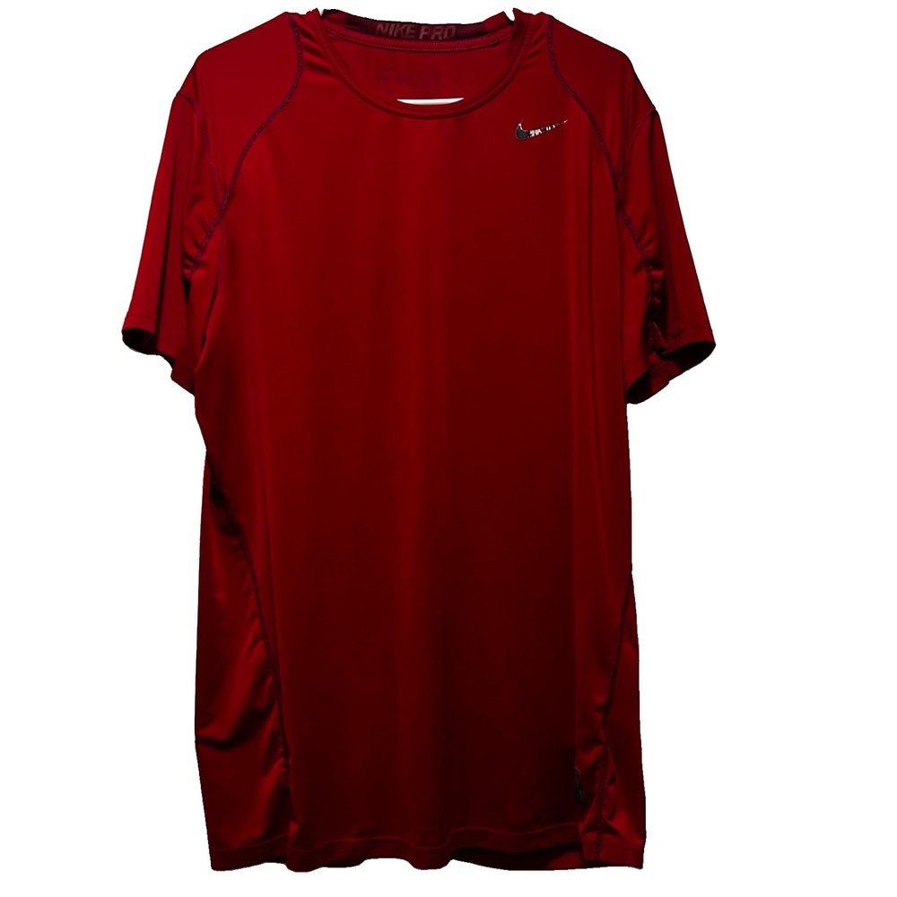 Nike Pro Combat Shirt Mens Red Fitted Short Sleeve Dri Fit Training 449787 XL